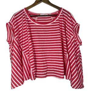 Anthropologie Talulah Pink White Stripe Top Sz S Boxy Oversized Beachy Cropped